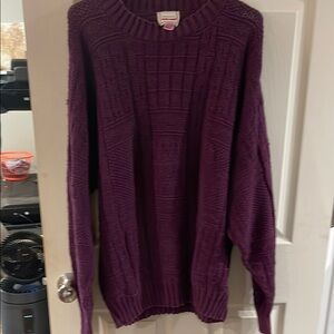 Purple Crew Neck Sweater with Chunky Knit Design
